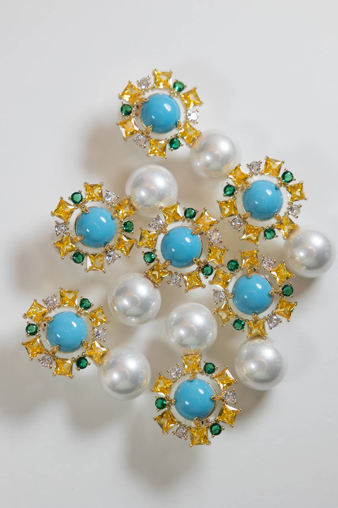 Palm Beach Glam Vintage Pearl Turquoise Statement Earrings