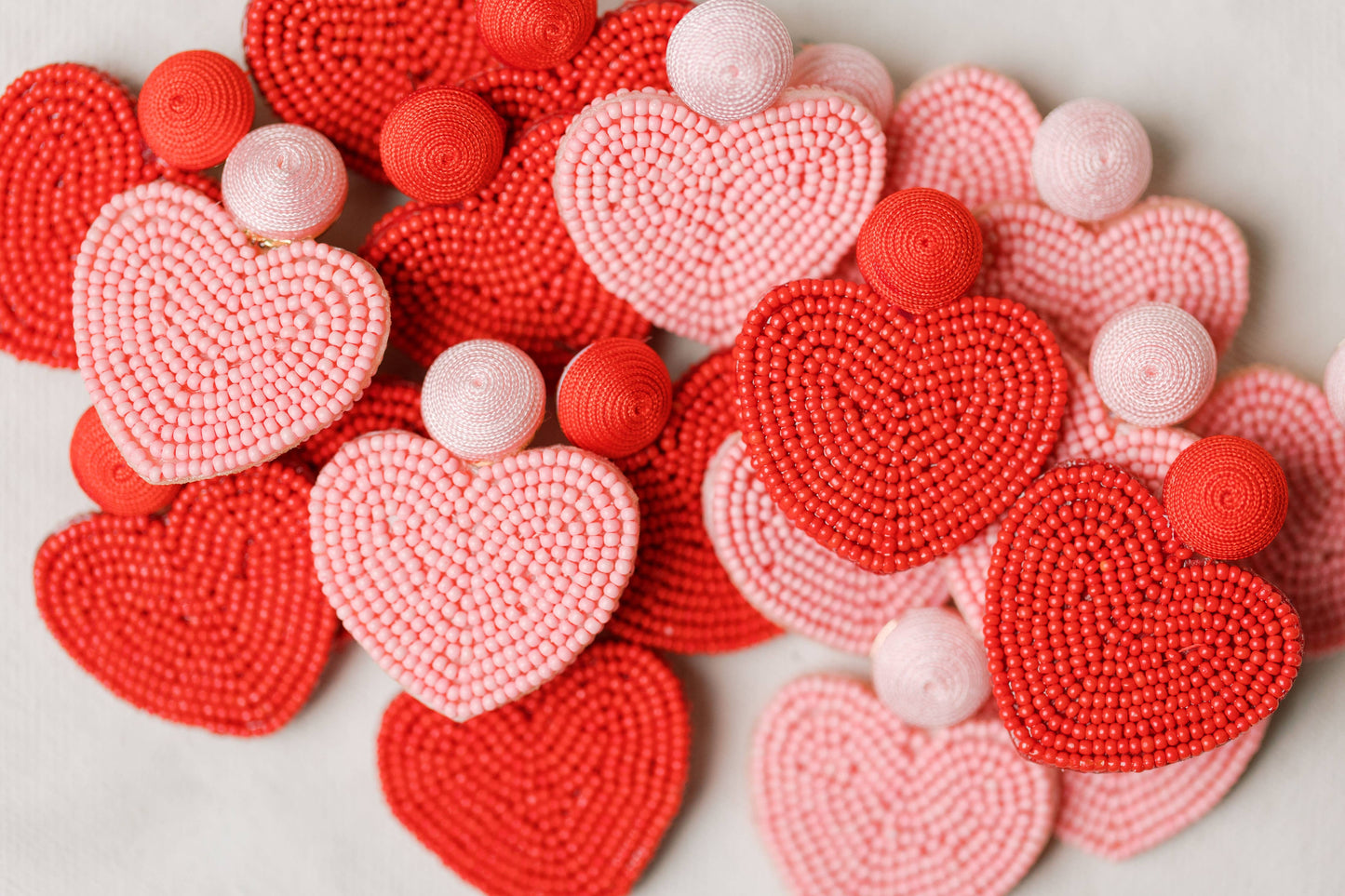 Red Valentines Day Holiday Beaded Heart Statement Earrings