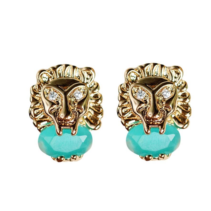 St Armands Designs of Sarasota - Turquoise and Gold Lion Studs