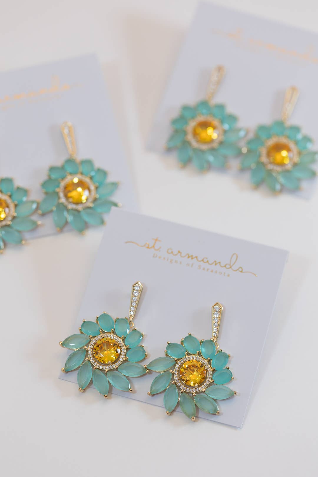 St Armands Designs of Sarasota - Soleil Bloom Crystal Drop Statement Earrings