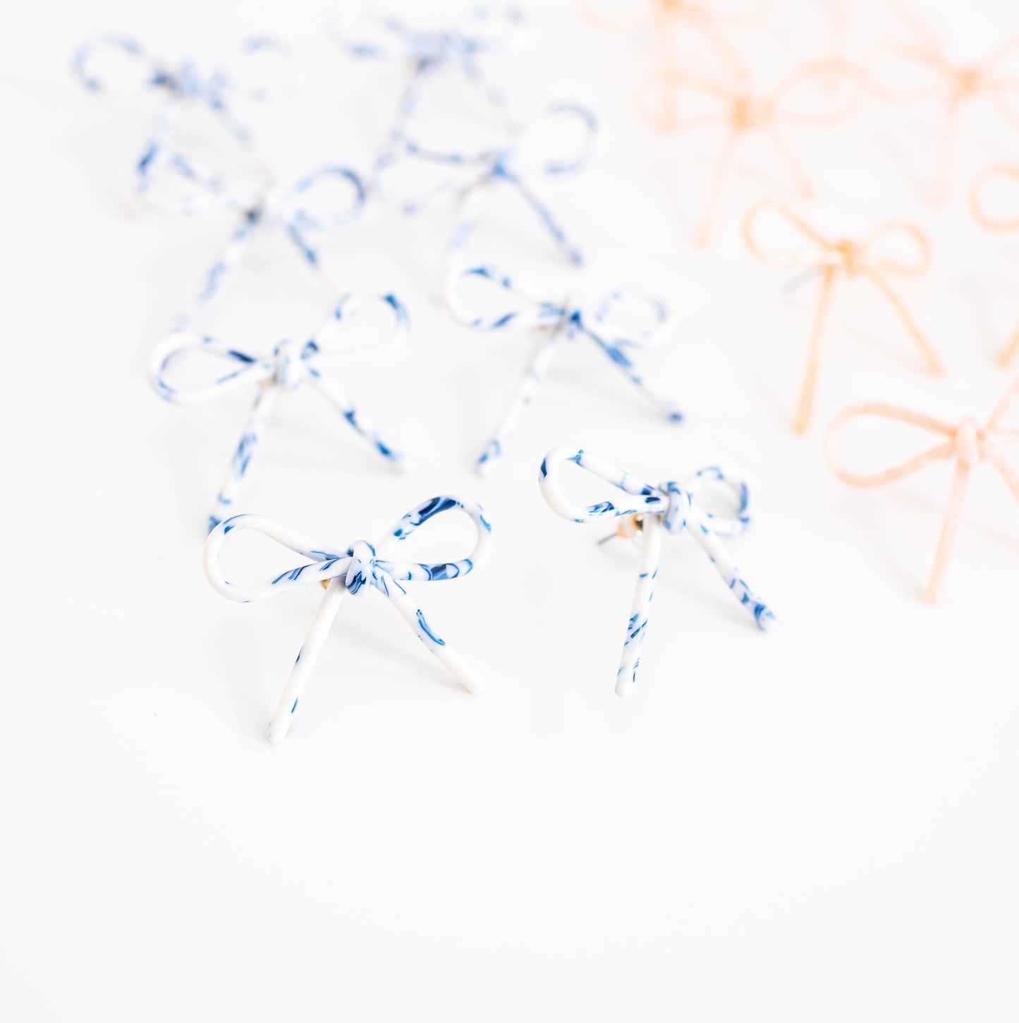 St Armands Designs of Sarasota - Blue and White Bow Statement Stud Earrings