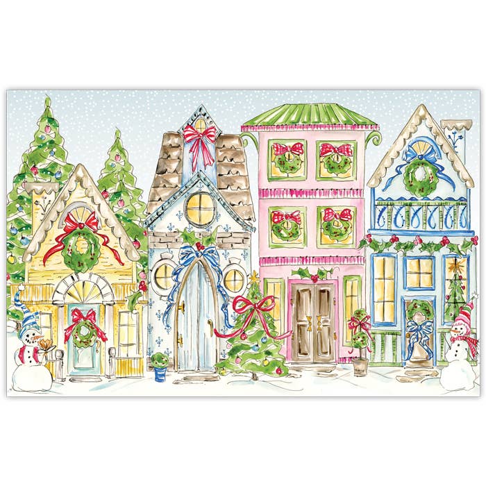 Handpainted Blue Snow Village Placemat