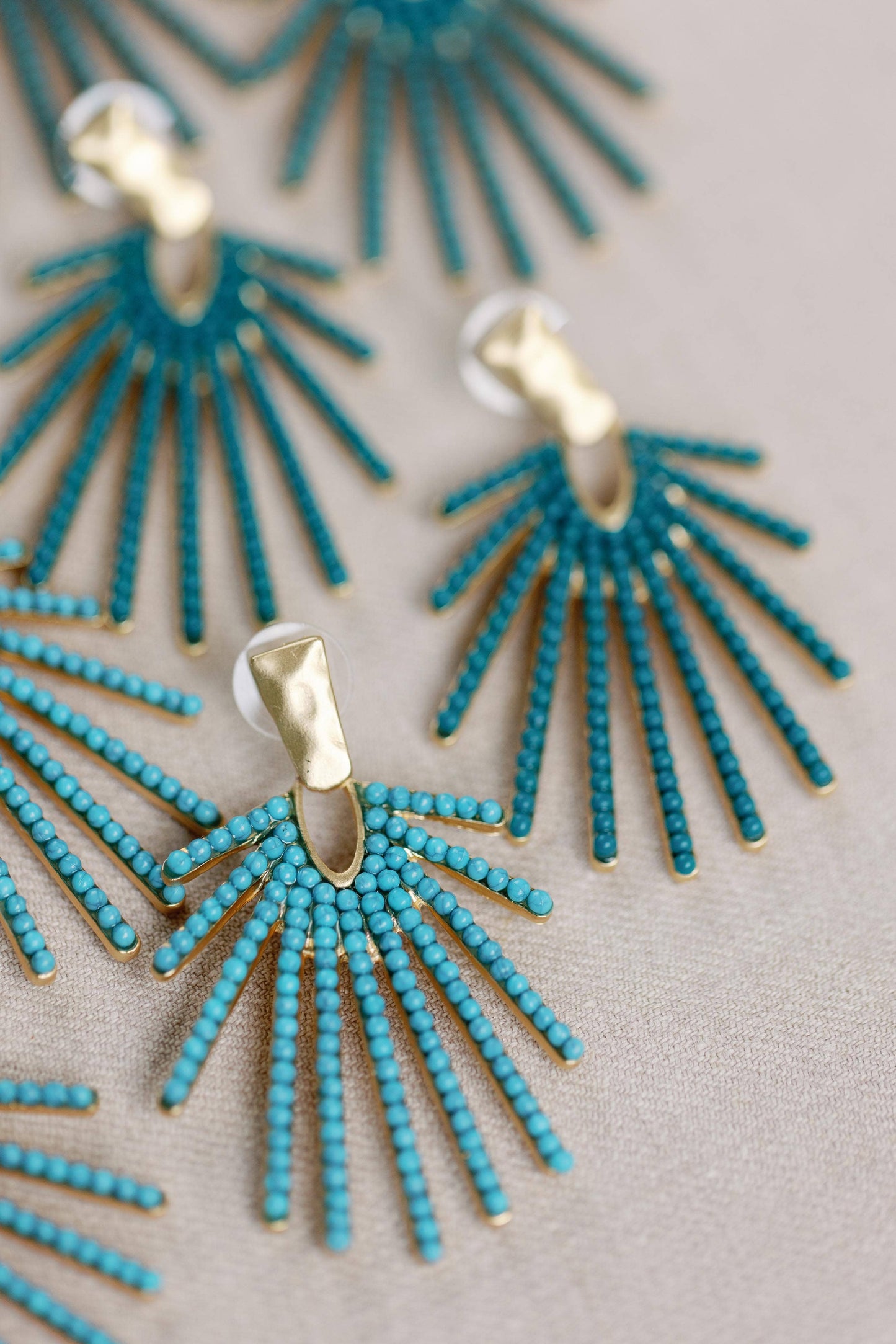 St Armands Designs of Sarasota - Dark Turquoise Sunburst Statement Drop Earrings