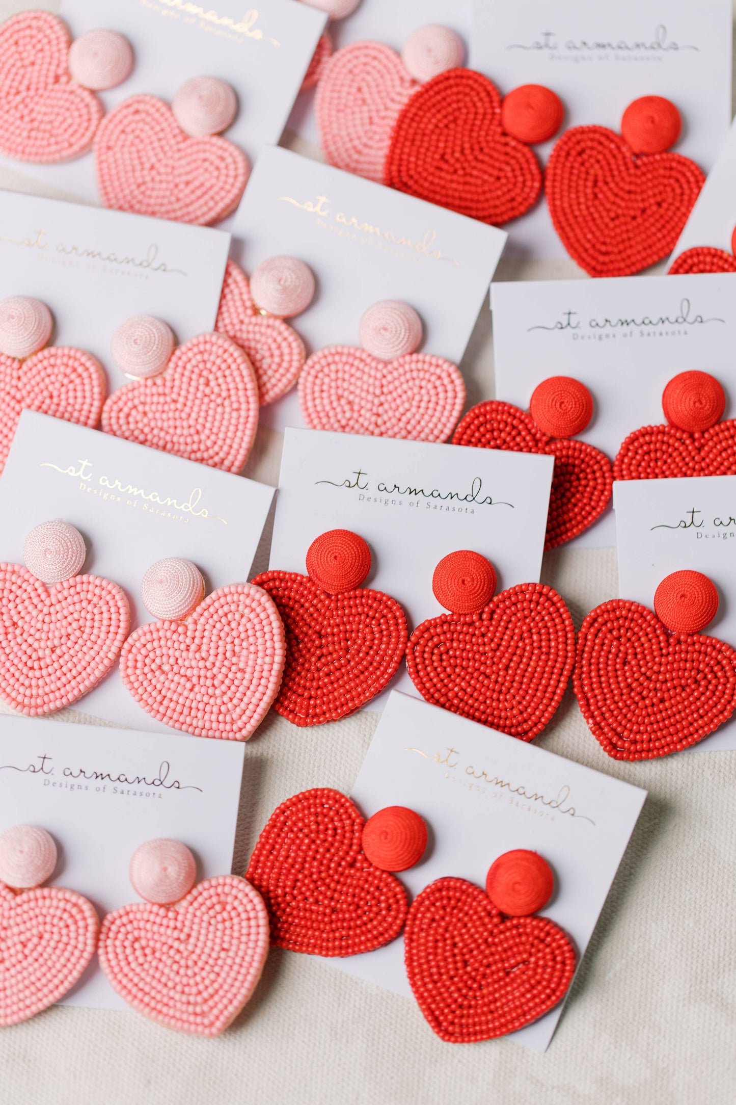 Red Valentines Day Holiday Beaded Heart Statement Earrings