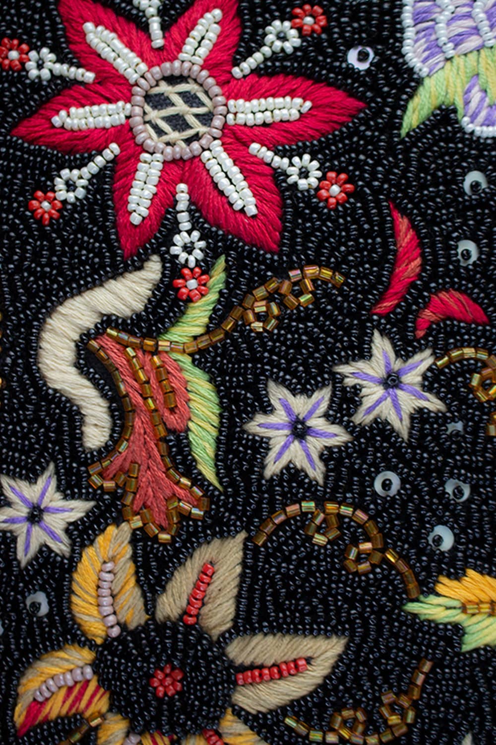 BLACK FLORAL BEADED SHOULDER BAG