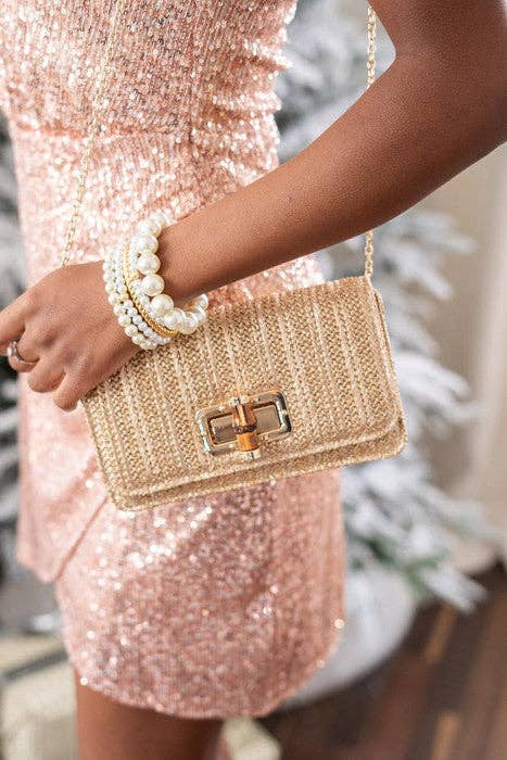 Lisi Lerch - Lilly - Gold Woven Straw Clutch