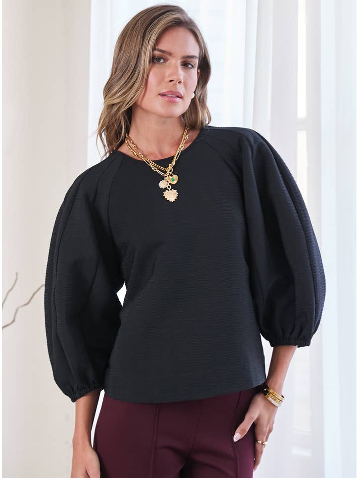 Ember Textured Fabric Voluminous Sleeve Top