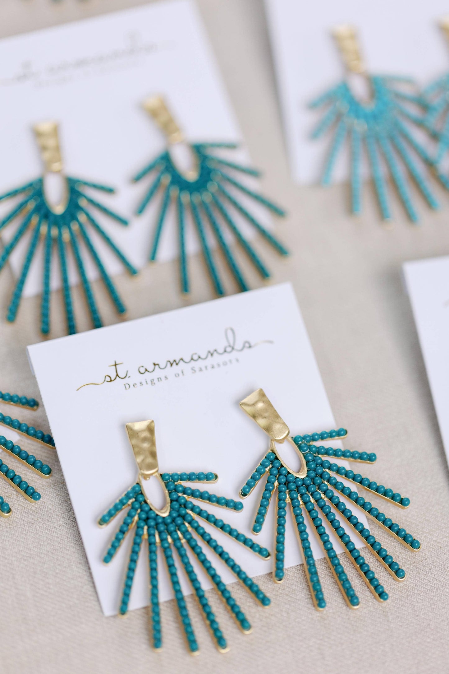 St Armands Designs of Sarasota - Dark Turquoise Sunburst Statement Drop Earrings
