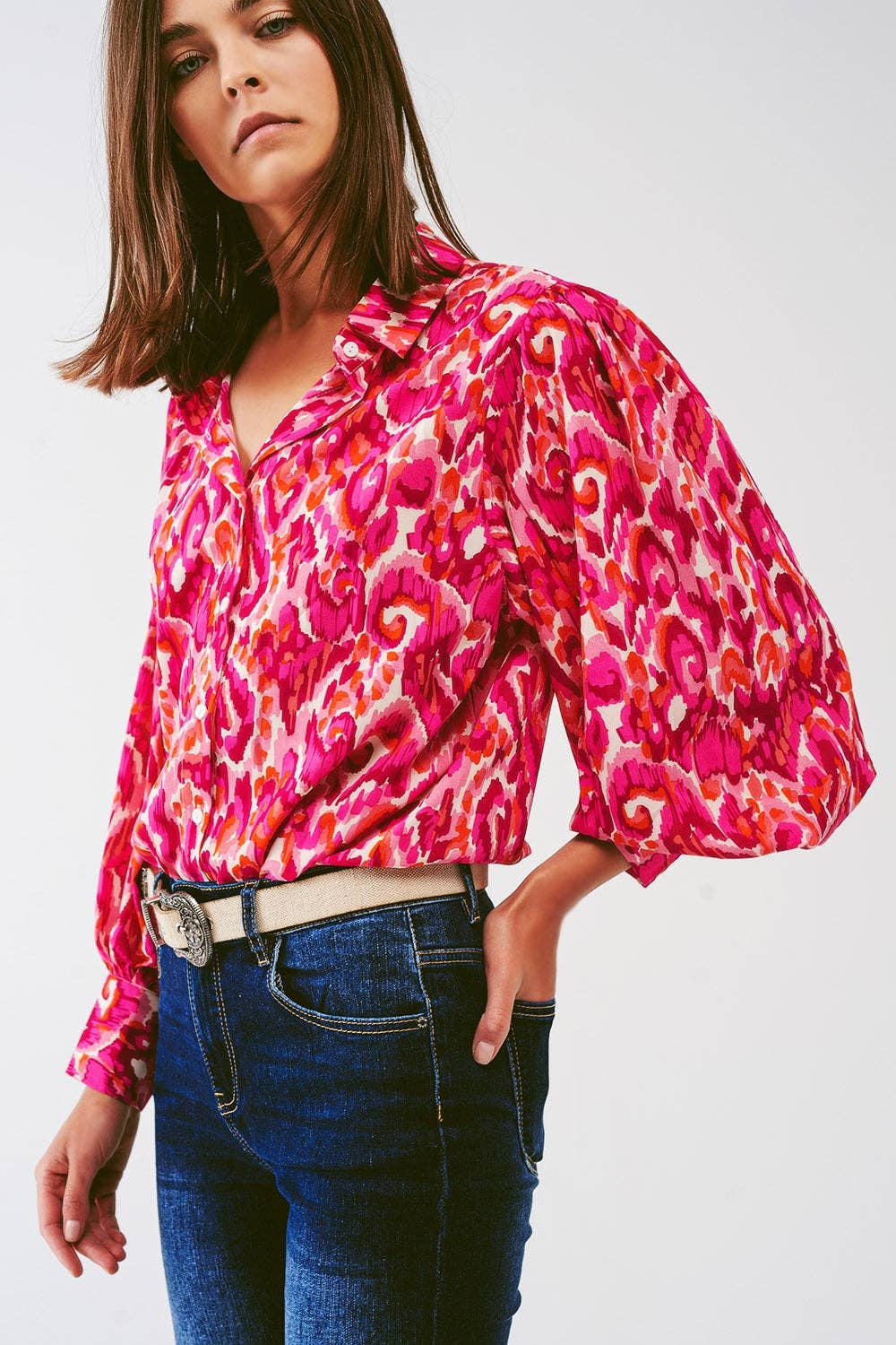 Floral Print Blouse with Volume Sleeves