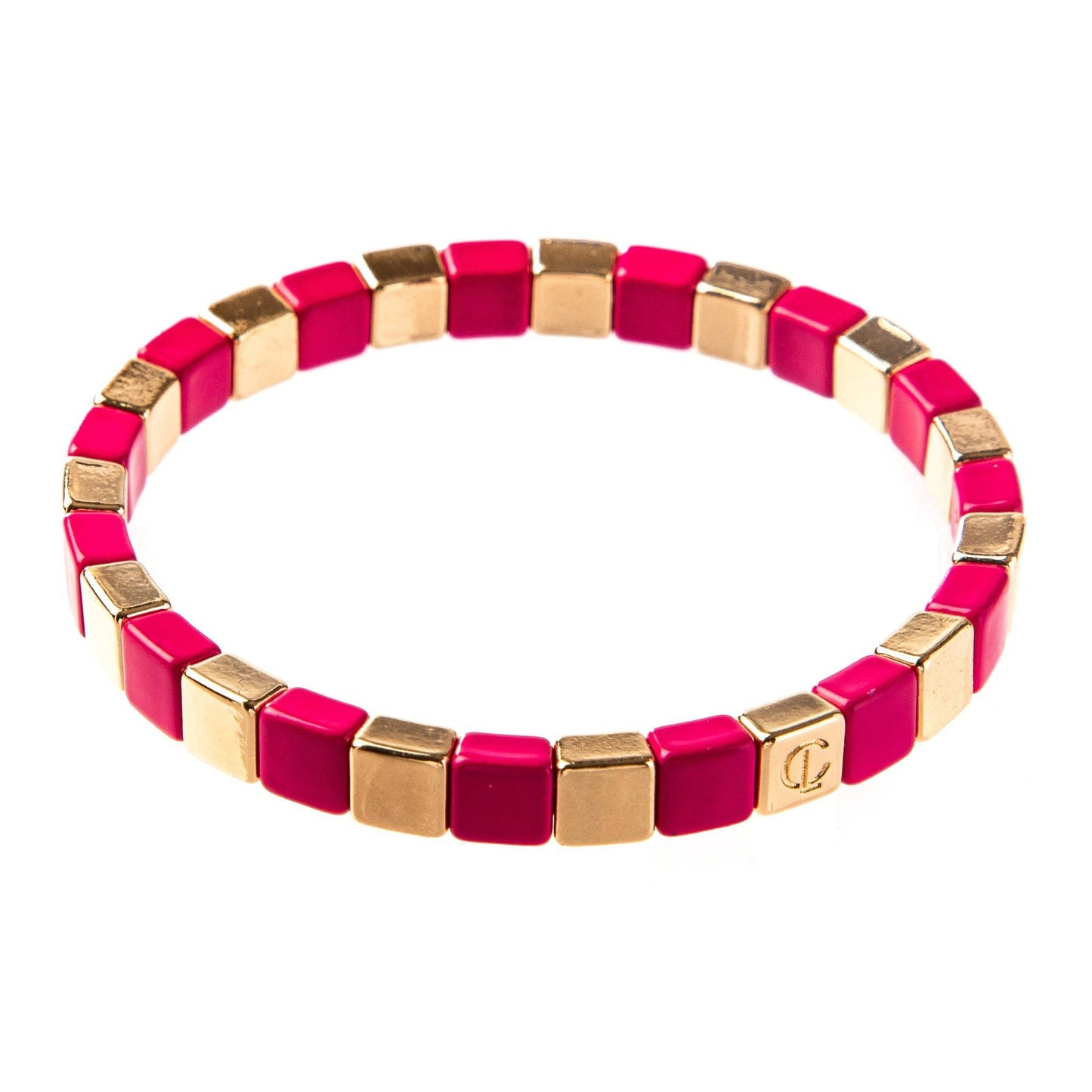 Caryn Lawn - Tiny Tile Bracelet - Gold/Hot Pink