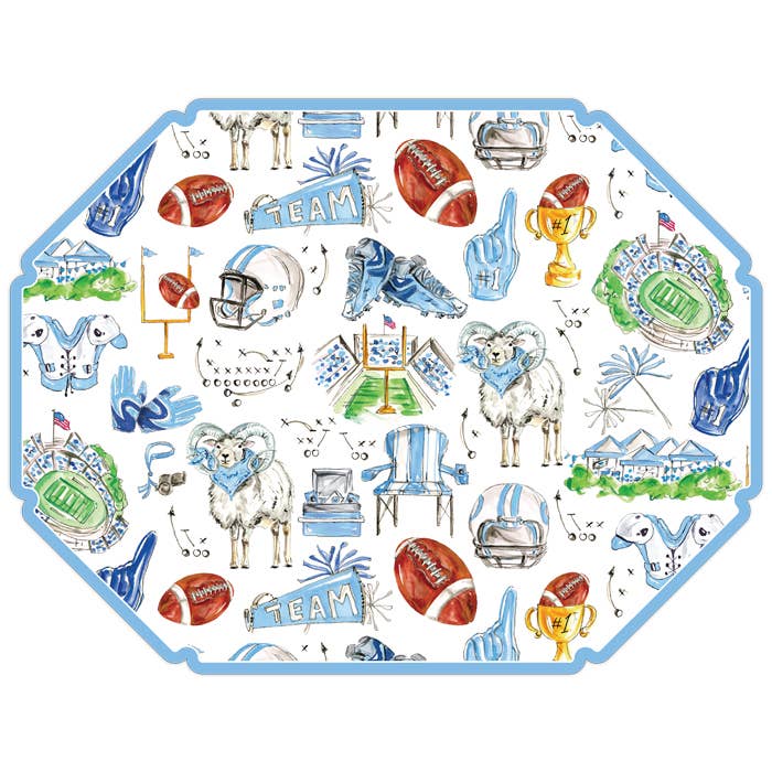 Carolina Blue Ram Football Icons Posh Die-Cut Placemat