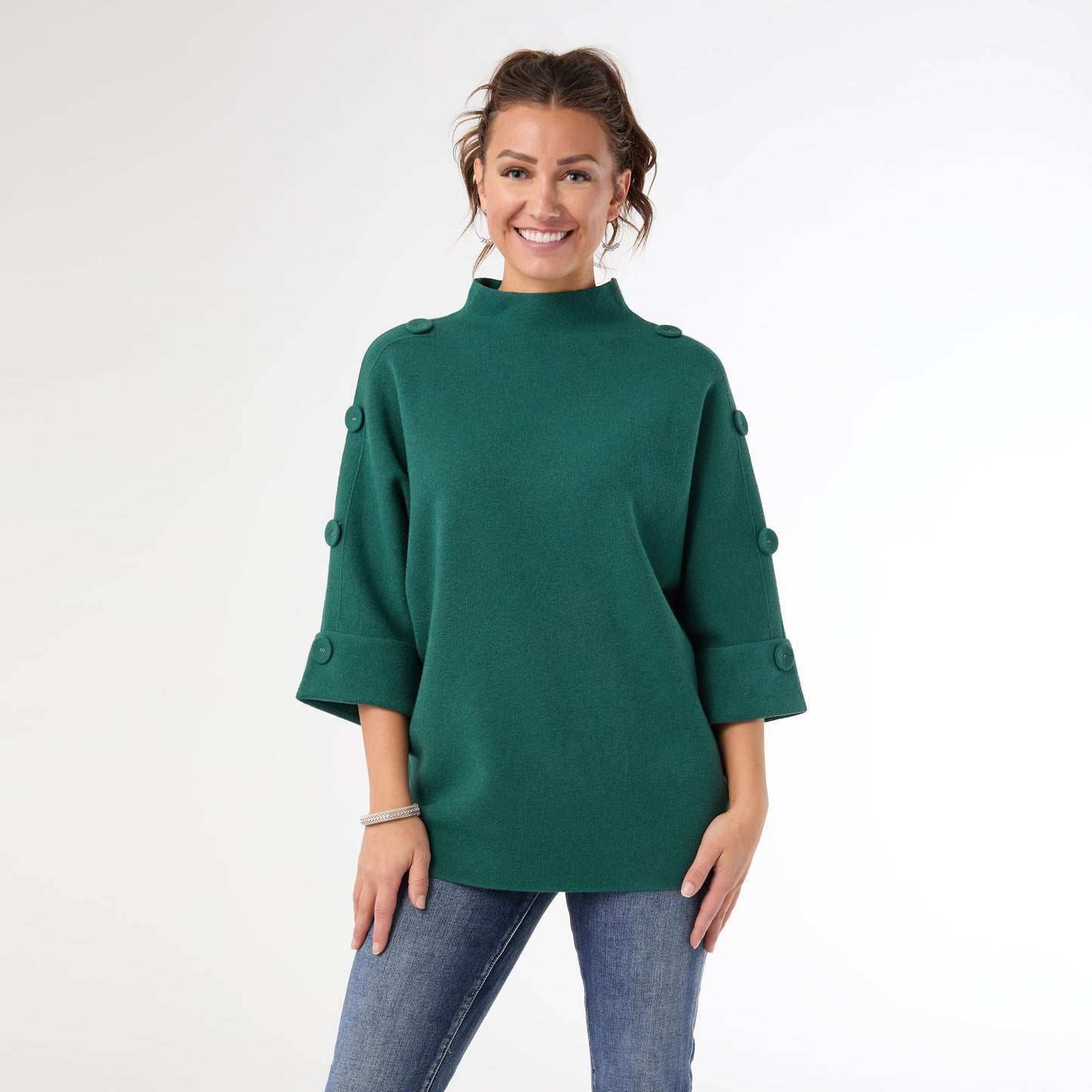 Heavenly-Luxe Elbow Sleeve Funnel Neck Top