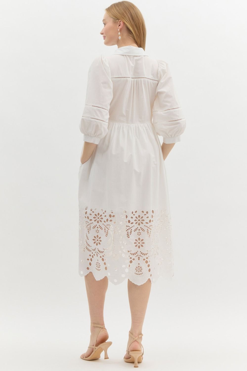 Eyelet Embroidered Bubble Sleeve Dress