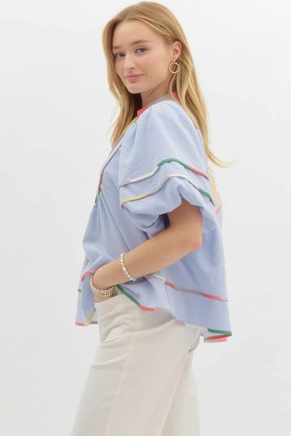 Lt. Blue Puff Sleeve Blouse