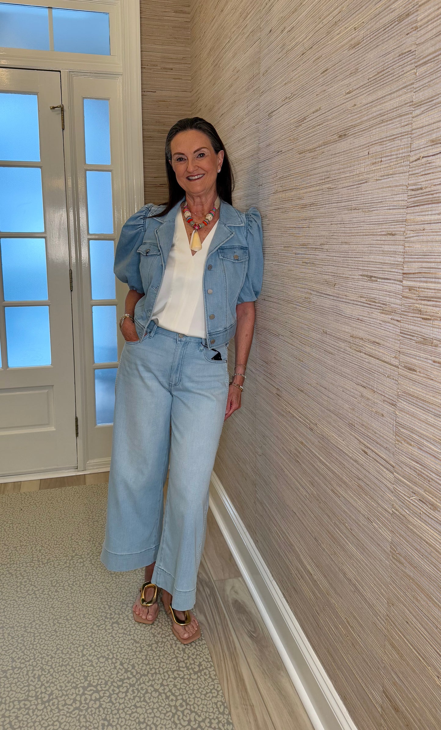 Stride Crop Wide Leg Jean with Embroidered Side Seam