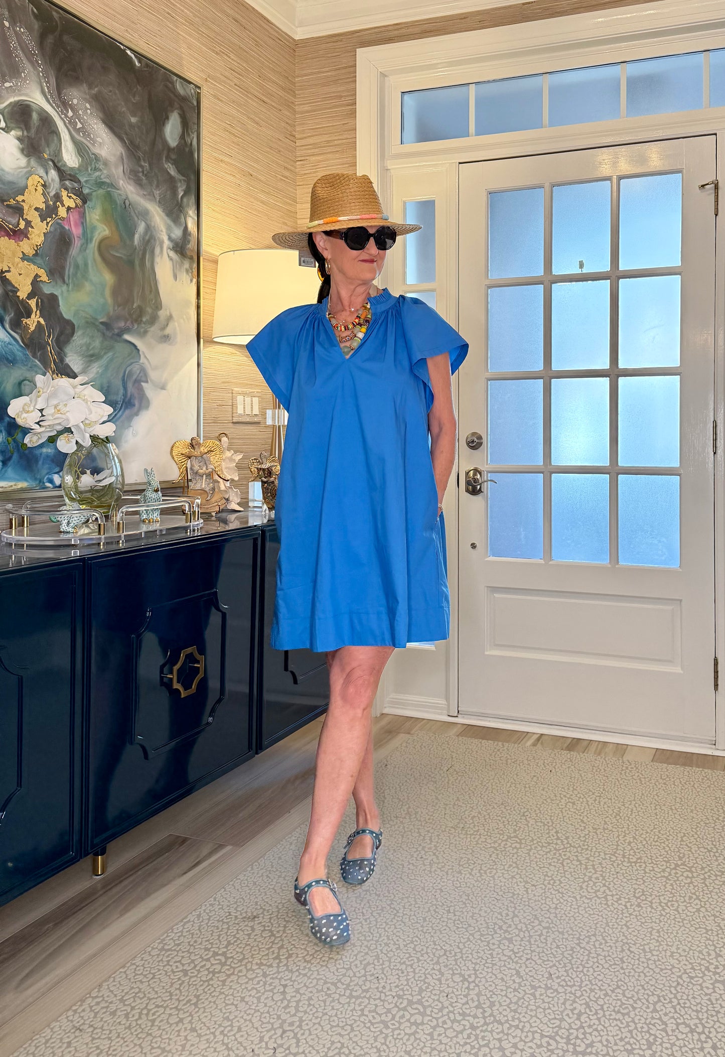 Pinch Knee Length Cotton Dress