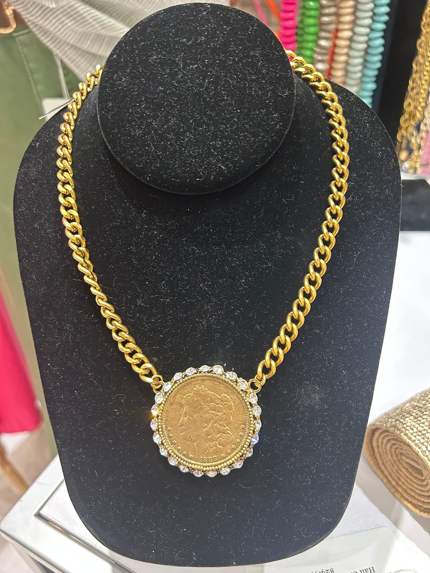 Lucia Crystal Coin Necklace by Yoshi NY