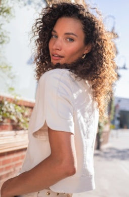 Liverpool Collarless Short Sleeve Cropped Jacket