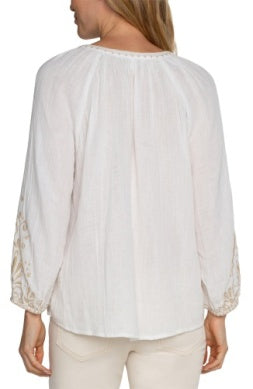 Liverpool Long Sleeve Embroidered Double Gauze Woven Top