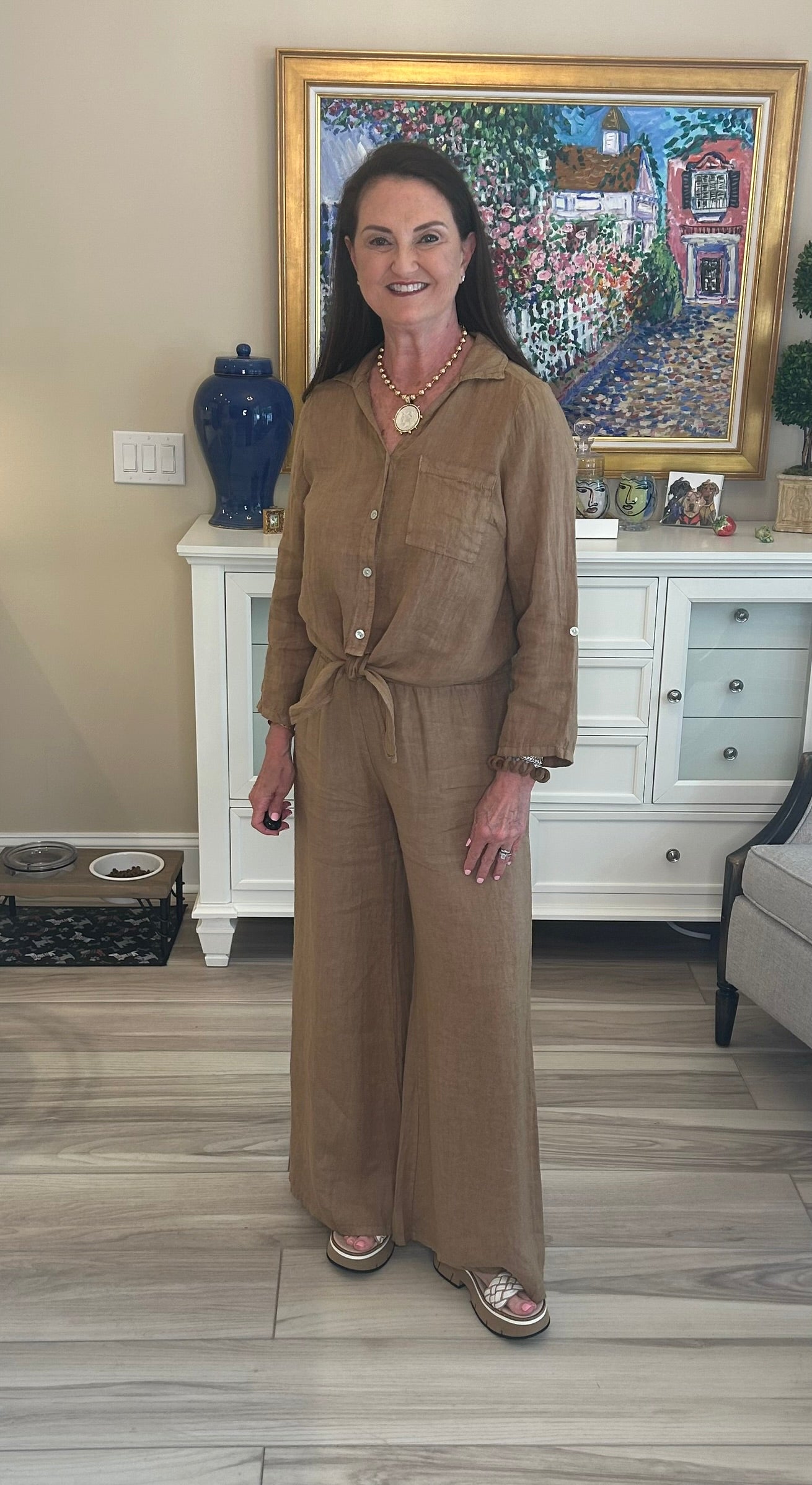 MILIO MILANO - SOLID LINEN SMOCKED WAIST PANT