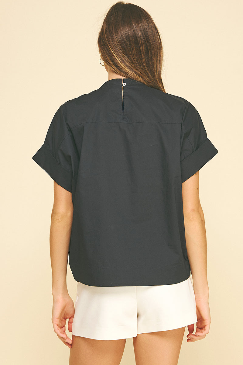 Pinch Cotton Blouse with Seashell Detail