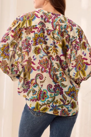 Tribal - Flowy Dolman Sleeve Floral Blouse