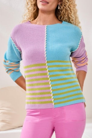 Tribal Multi Stripe Textured Boat Neck Sweater