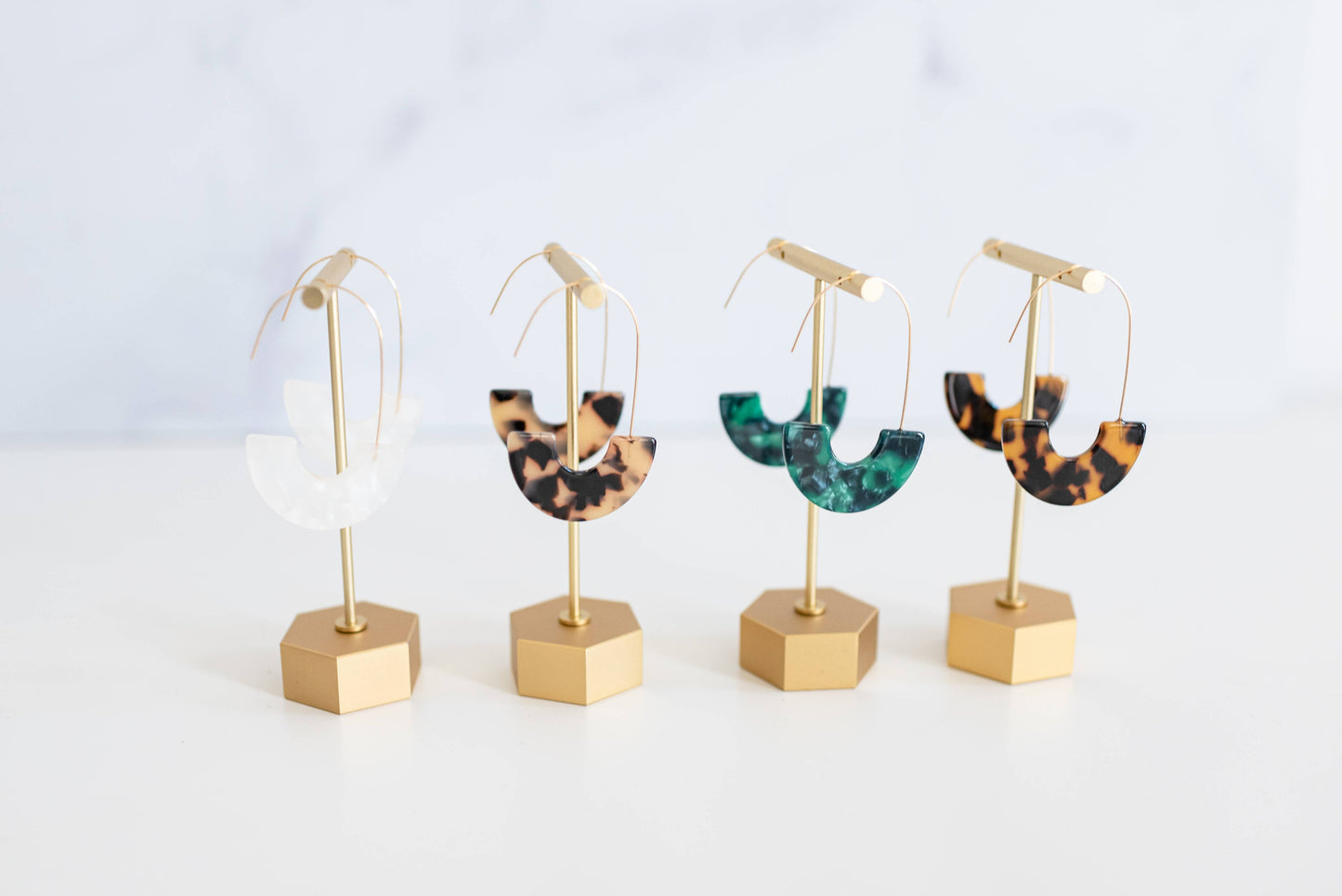 Emerald Green Tortoise Threader Minimalist Earrings