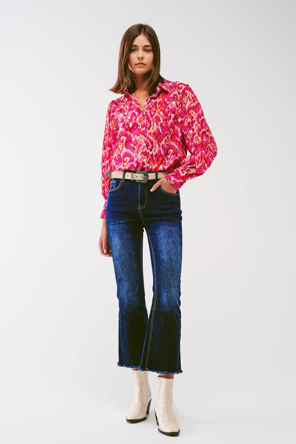 Floral Print Blouse with Volume Sleeves