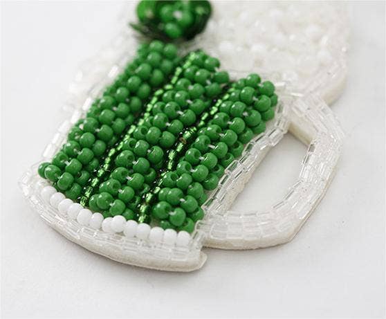Women green beer mug St. Patrick's Day rice bead earrings