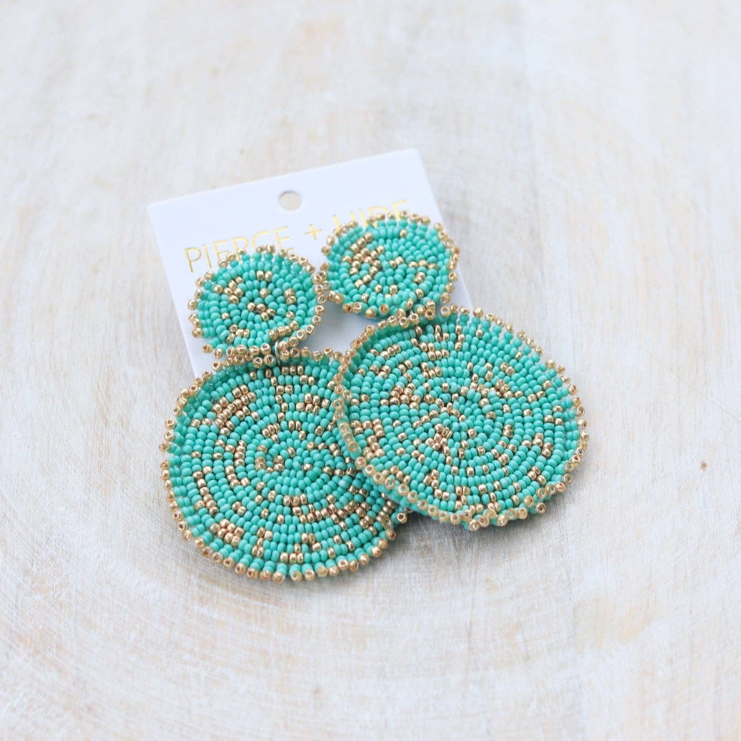 Mint & Gold Drop Disc Earrings