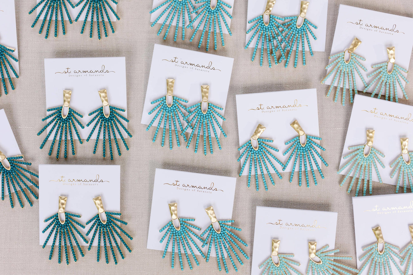 St Armands Designs of Sarasota - Dark Turquoise Sunburst Statement Drop Earrings