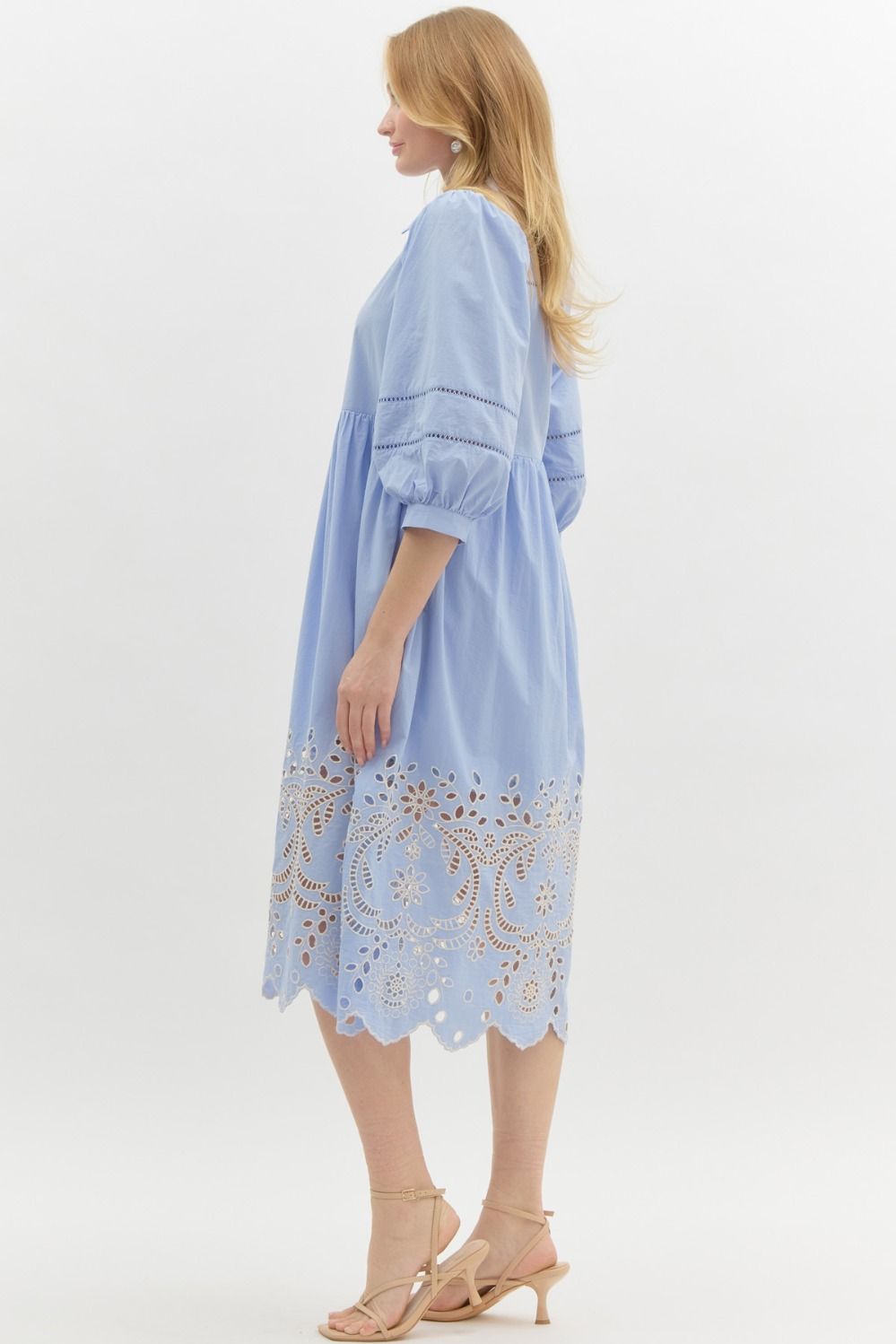 Eyelet Embroidered Bubble Sleeve Dress