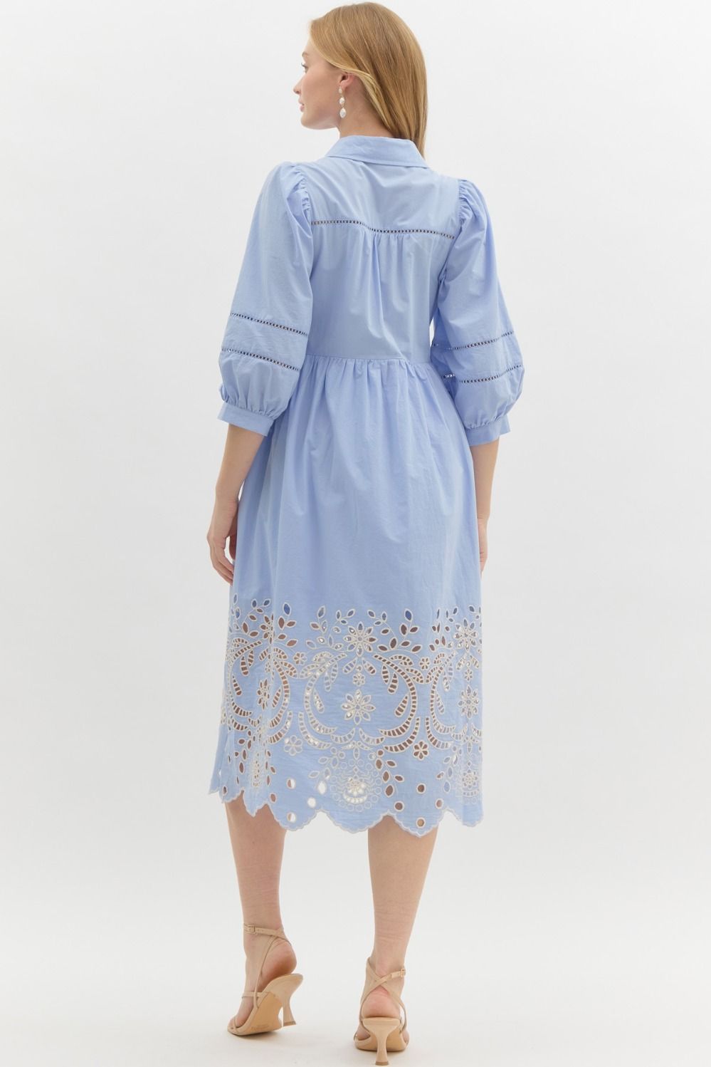 Eyelet Embroidered Bubble Sleeve Dress