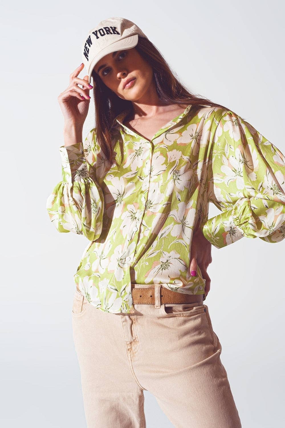 Floral Print chiffon Shirt in Green