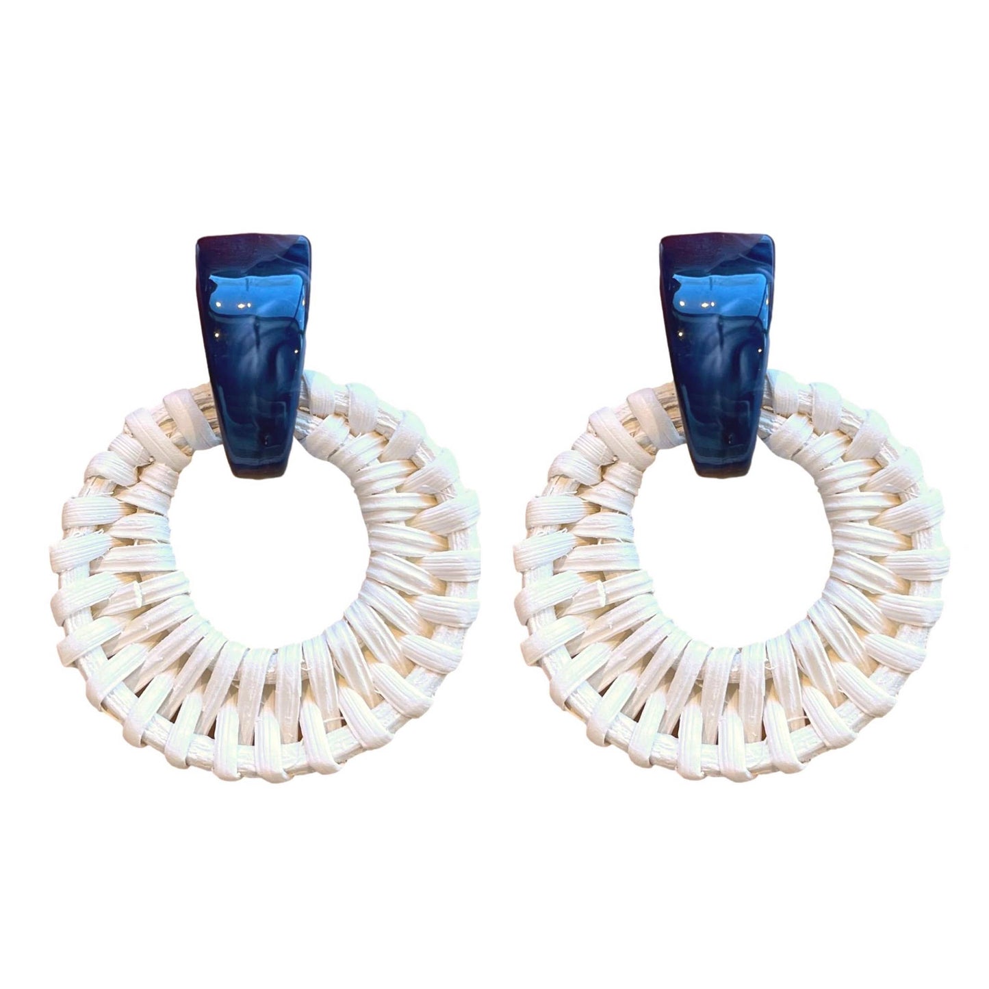 Navy and White Bali Button Statement Stud Earrings