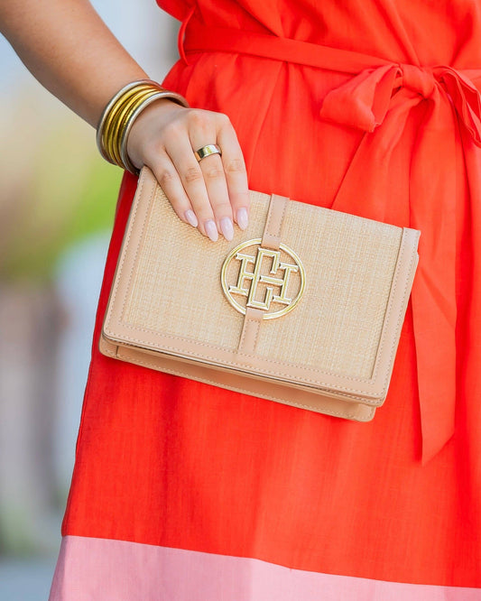Caroline Hill - Cecilia Circle Logo Handbag Natural