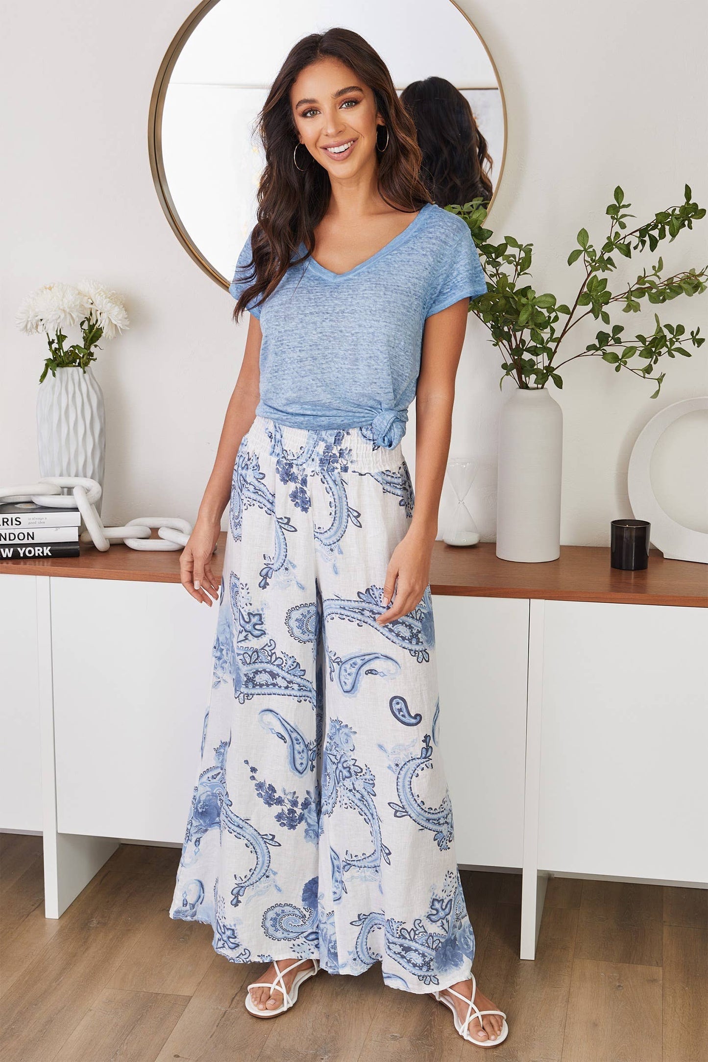 MILIO MILANO - Linen Paisley Smocked Waist Pants