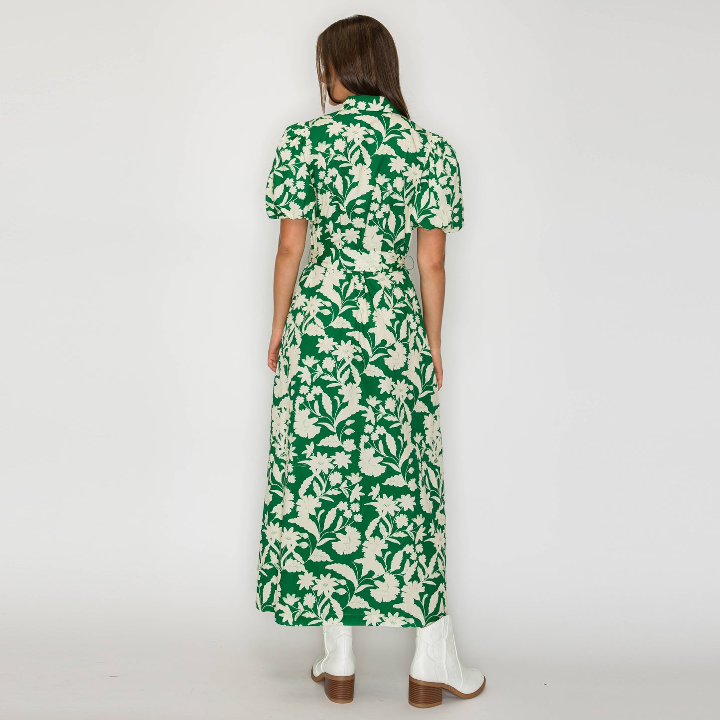 LoveWednesday - Emerald Meadow Belted Maxi Shirt Dress