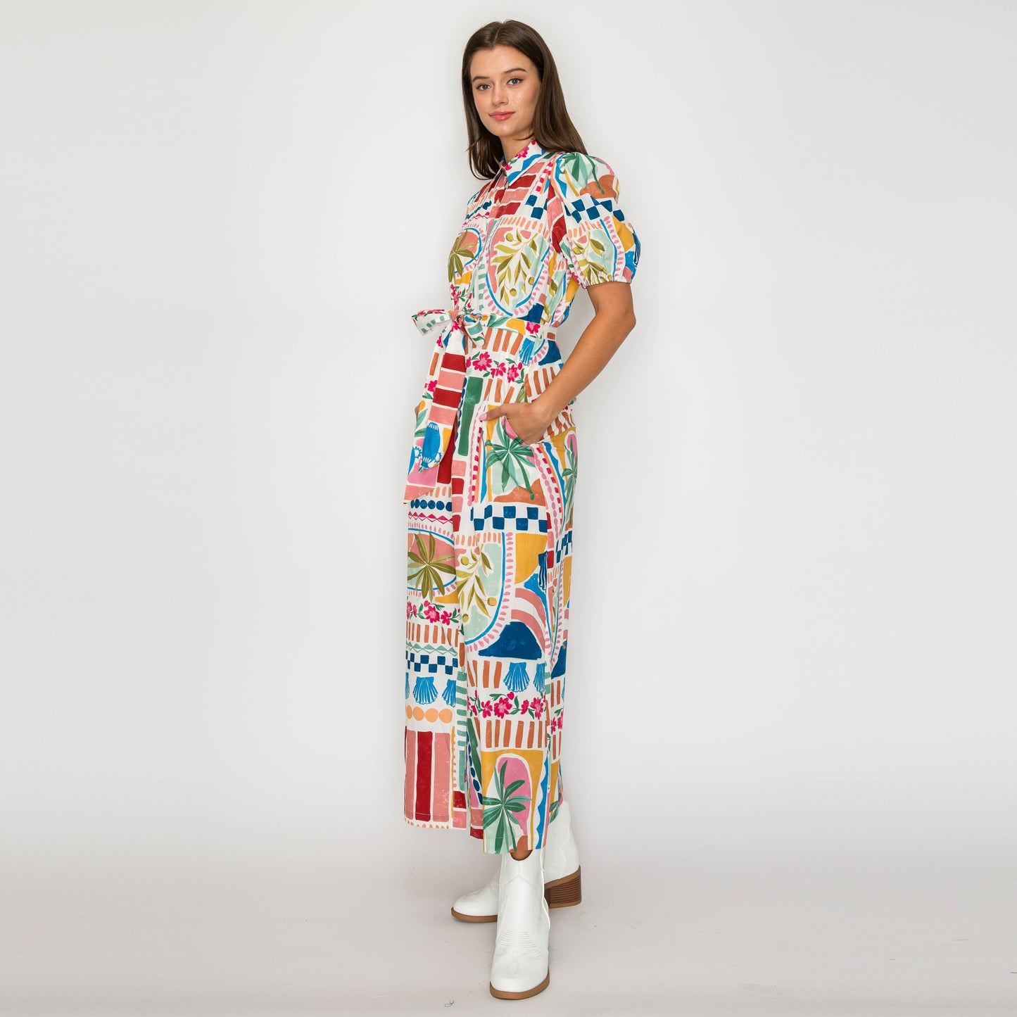 LoveWednesday - Dreamy Desert Print Shirts Midi Dress