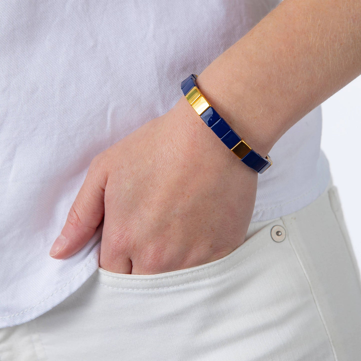 Caryn Lawn - Tile Bead Bracelet - Navy/Gold