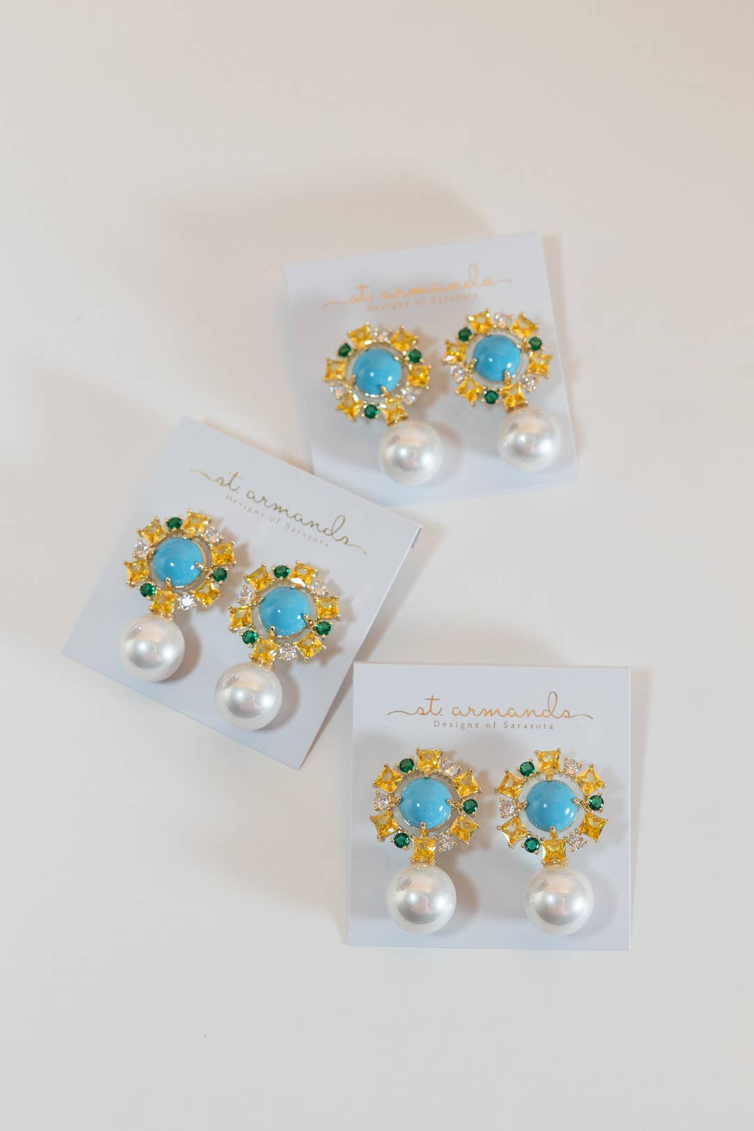 Palm Beach Glam Vintage Pearl Turquoise Statement Earrings