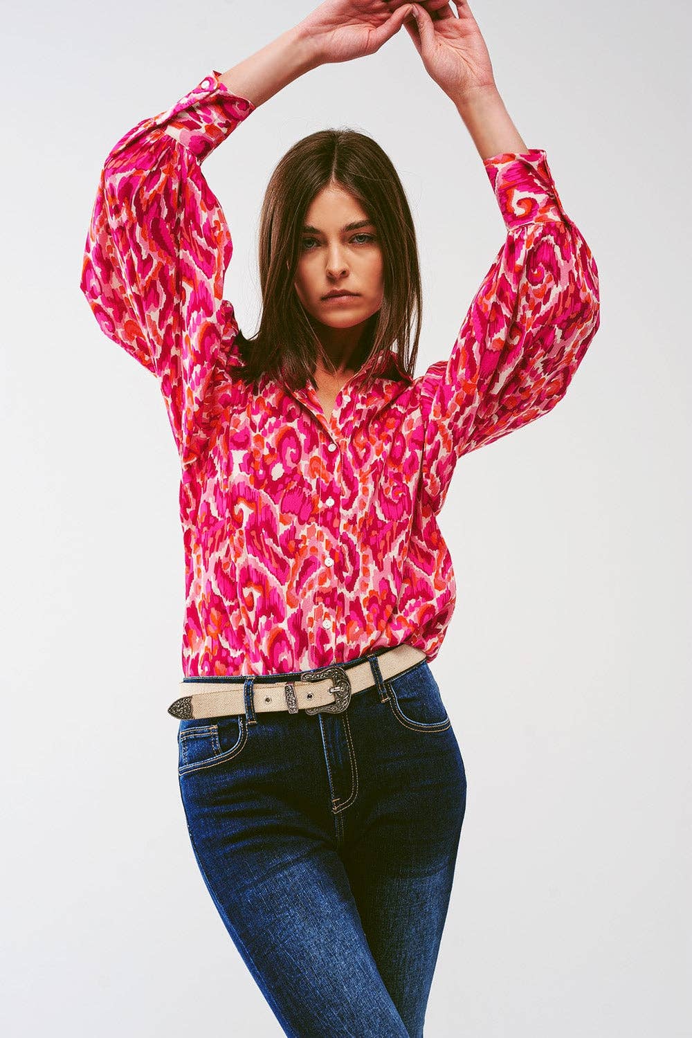 Floral Print Blouse with Volume Sleeves