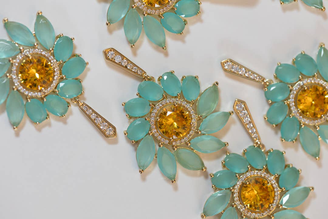 St Armands Designs of Sarasota - Soleil Bloom Crystal Drop Statement Earrings