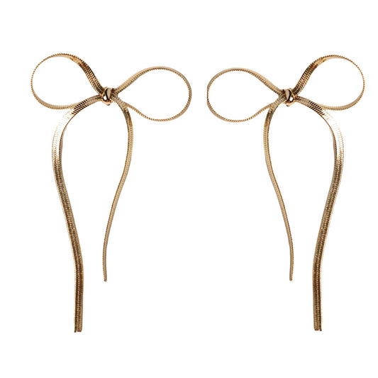 St Armands Designs of Sarasota - Maxi Gold Duster Bow Holiday Statement Earrings