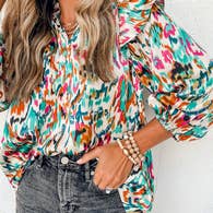 Abstract Print Ruffle Blouse