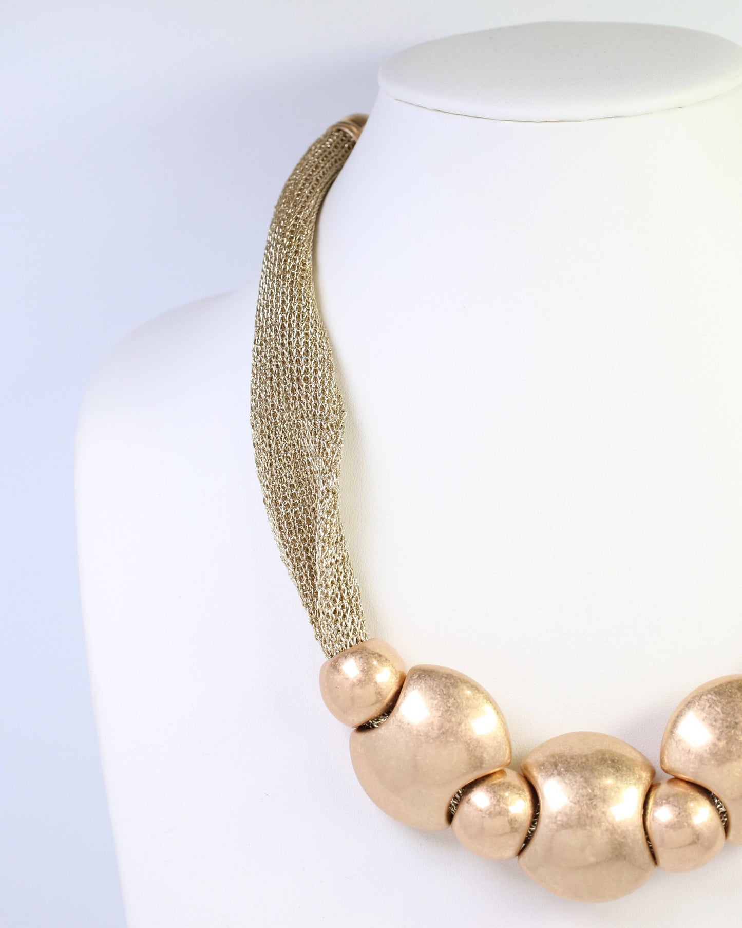 Caroline Hill - Woodstock Mesh Beaded Necklace Worn Gold