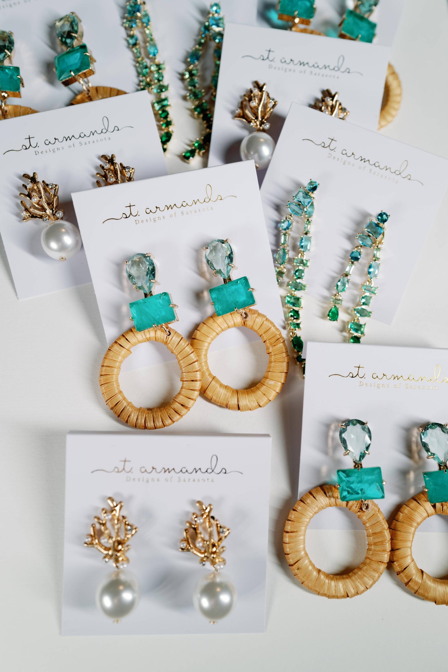 St Armands Designs of Sarasota - Turquoise Rattan Circle Drop Statement Earrings