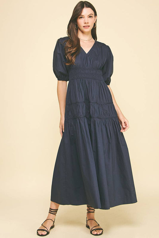 Smocking Detail Maxi Dress