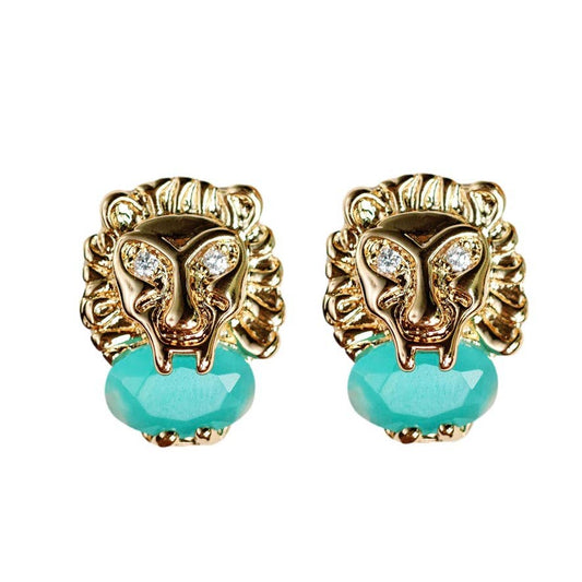 St Armands Designs of Sarasota - Turquoise and Gold Lion Studs